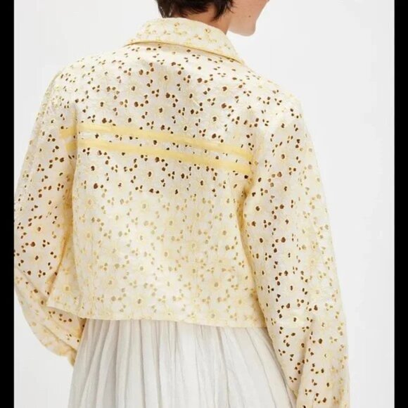 NEW FREE PEOPLE A LITTLE DREAM EYELET EMBROIDERY YELLOW CROP BLOUSE LARGE - Picture 2 of 8